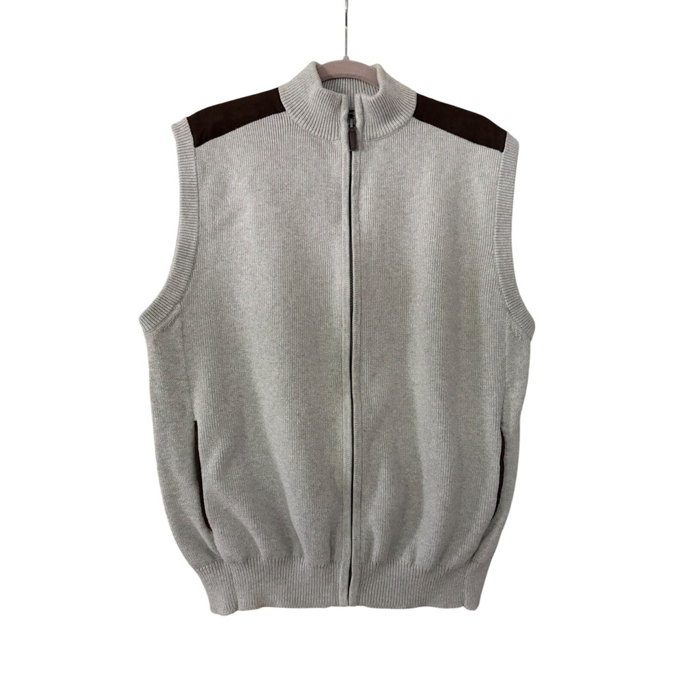 Chaps Men's XL Gray Brown Ribbed Knit Full Zip Sweater Vest | SKU 1028